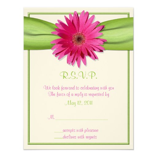 Pink Gerbera with Green Ribbon Response Card Announcement