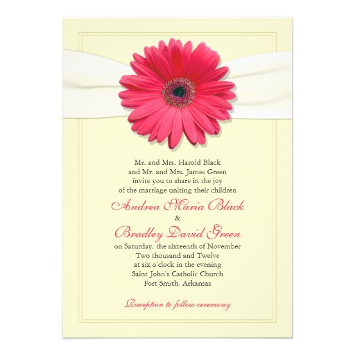 Pink Gerbera with Ivory Ribbon Invitation