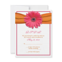 Pink Gerbera with Orange Satin Ribbon Reply Card