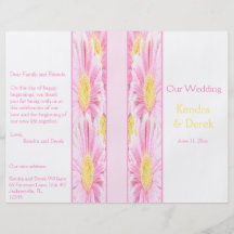 Pink Gerberas on White Wedding Program Flyers