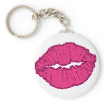 pink giltter lips key chain