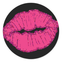 pink giltter lips round stickers