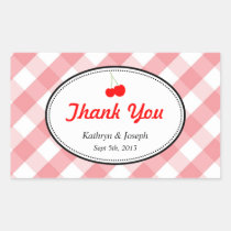 Pink gingham country picnic red cherry wedding stickers