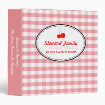 Pink gingham country red cherry family recipe vinyl binder
