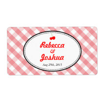 Pink gingham country rustic wedding favour tag labels