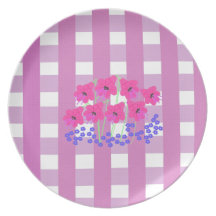 Pink Gingham Fabrick look , and flowers plates