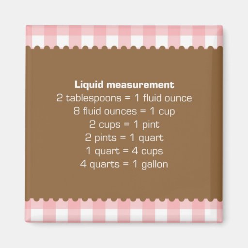 Pink gingham liquid measure chart kitchen helper fridge magnets