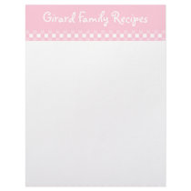 Pink Gingham Recipe Cards Custom Letterhead