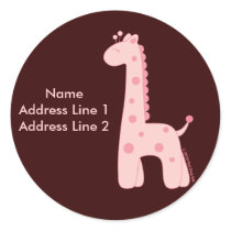Pink Giraffe Address Label Round Sticker