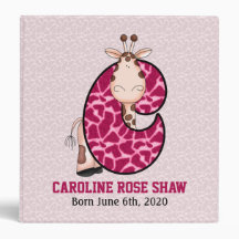 Pink Giraffe Monogram "C" Baby Scrapbook Binder