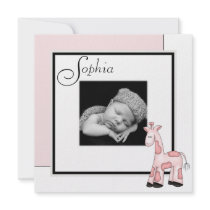 Pink Giraffe Pink Black Photo Birth Announcement