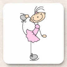 Pink Girl Stick Figure Ice Skater Drink Coasters