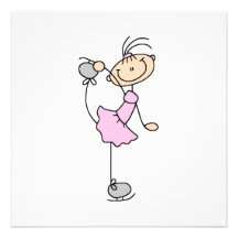 Pink Girl Stick Figure Ice Skater Custom Invitation