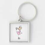 Pink Girl Stick Figure Ice Skater Keychains
