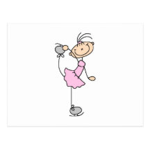 Pink Girl Stick Figure Ice Skater Postcard
