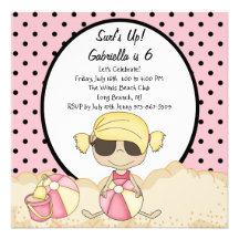 Pink Girl Swim/ Beach Party Birthday Invitation