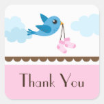 Pink girls bird baby shower thank you stickers