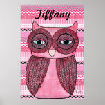Pink Girls Room Chevron Stripes Owl Art Poster posters