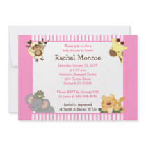 Pink Girly Jungle Safari Friends 5x7 Baby Shower Personalized Invitation