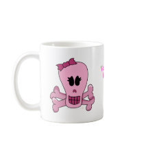 Pink Girly Skull with Bow Halloween or Pirate Mugs