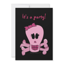 Pink Girly Skull with Bow Party Invitations