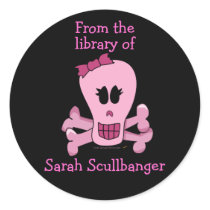 Pink Girly Skull with Bow Personalized Bookplates