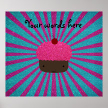 Pink glitter cupcake glitter sunburst posters
