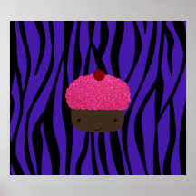 Pink glitter cupcake purple zebra stripes print