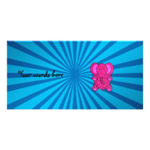Pink glitter elephant blue sunburst personalized photo card