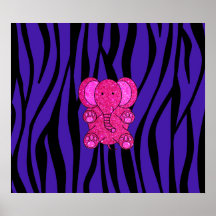 Pink glitter elephant purple zebra stripes posters