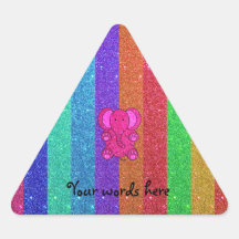 Pink glitter elephant with rainbow stripes triangle stickers