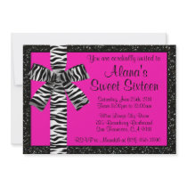 Pink Glitter Invite With Zebra Print Bow
