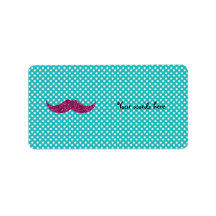 Pink glitter moustache address label