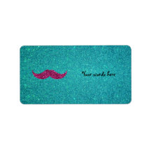 Pink glitter moustache personalized address labels