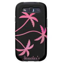 Pink Glitter Palm Trees on Black Galaxy SIII Case