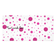 Pink glitter polka dots custom photo card