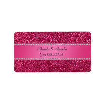 Pink glitter wedding favors labels