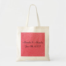 Pink glitter wedding favours canvas bags