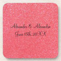 Pink glitter wedding favours drink coasters