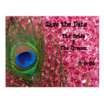 Pink Glittery Rock Peacock Save the Date Postcard
