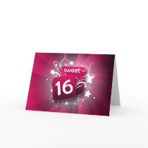 Pink Glowing Swirls and Stars Sweet 16 Greeting Card