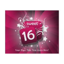 Pink Glowing Swirls and Stars Sweet 16 Flyers
