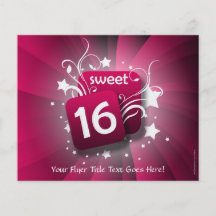 Pink Glowing Swirls and Stars Sweet 16 Flyers