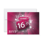 Pink Glowing Swirls and Stars Sweet 16 Invitations