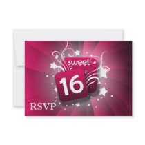 Pink Glowing Swirls and Stars Sweet 16 Invitations