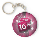 Pink Glowing Swirls and Stars Sweet 16 keychains