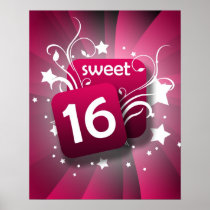 Pink Glowing Swirls and Stars Sweet 16 Poster