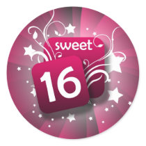 Pink Glowing Swirls and Stars Sweet 16 Round Stickers
