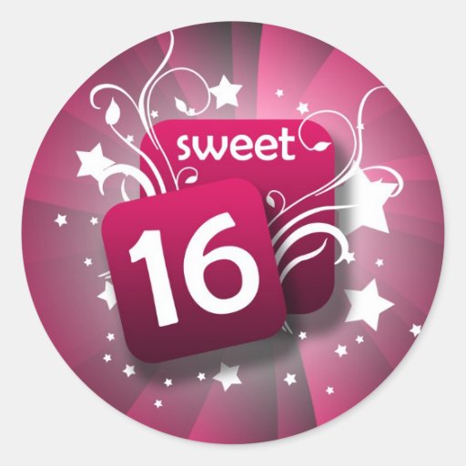 Pink Glowing Swirls and Stars Sweet 16 Round Stickers