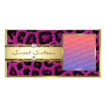 Pink Gold Leopard Sweet Sixteen Photocard Personalized Photo Card